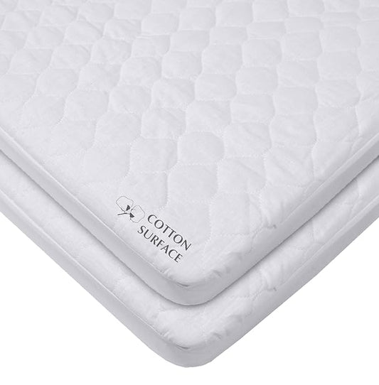American Baby Company 2 Pack Waterproof Fitted Mini Crib Mattress Protector 38" x 24" - 100% Cotton Quilted Top, Noiseless, Ultra-Soft & Breathable Pack n Play and Mini Crib Mattress Cover