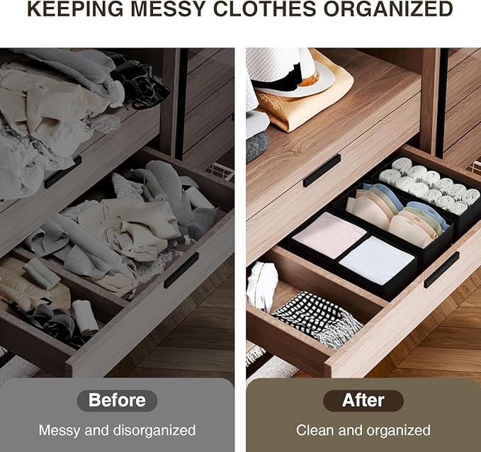 DIMJ Drawer Organizers - Set of 8 Foldable Closet Dividers for Baby Clothes, Socks, Belt, Tie (Black) - Image 5