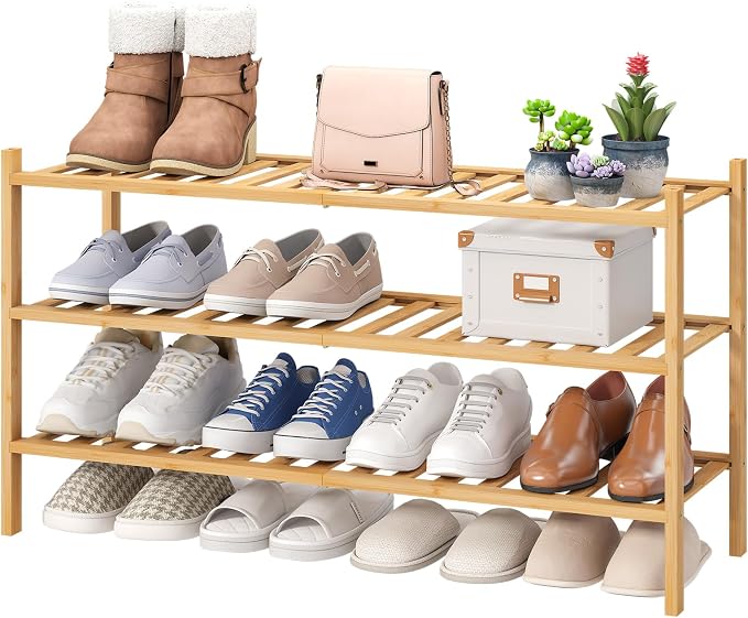 viewcare 3-Tier Long Shoe Rack, Bamboo Wood Shoe Rack for Closet, Entryway & Hallway, Stackable | Beautiful | Functional | Sturdy by VIEWCARE