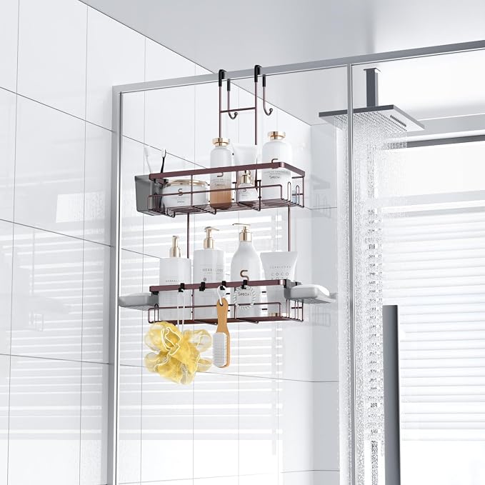 Aitatty Over the Door Hanging Shower Caddy: Rustproof Hanging Organizer over the Door - No Drilling Bathroom Rack for Inside Shower Bronze - Image 6