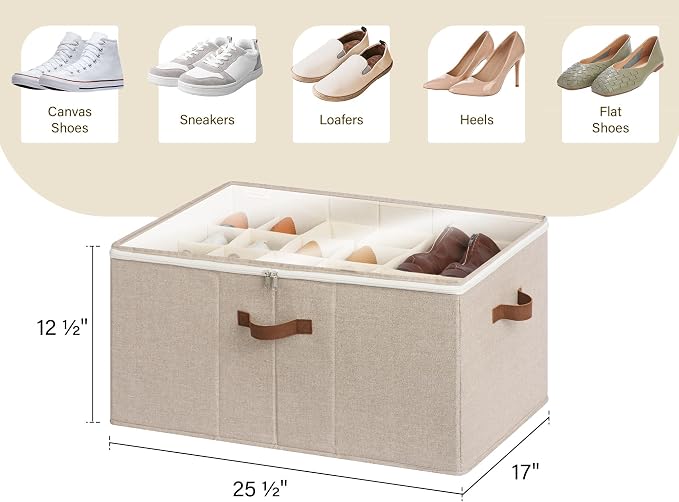 StorageWorks Shoe Organizer for Closet, Fits up to 24 Pairs, Shoe Cubby Storage Containers with Adjustable Dividers and Clear Cover, Taupe - Image 3