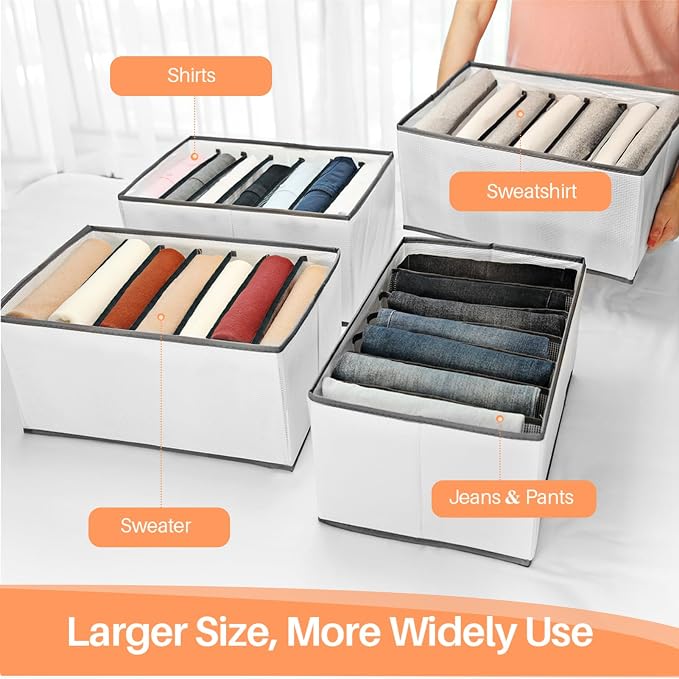 EASEVE 6 Pack Wardrobe Closet Organizer and Storage for Clothes - 7 Grids Foldable Drawer Dividers Organizers for Jeans | Pants | Shirts | Leggings, Stackable Clothing Bins for Closets Organization - Image 7