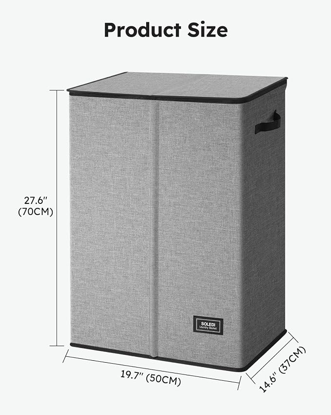 SOLEDI Laundry Hamper with Lid 130L Large & Tall Collapsible Laundry Basket, Clothes Hamper with Bag Removable Easy to Carry, Dirty Hampers for Bedroom, Bathroom, Dorm, College, Grey - Image 7