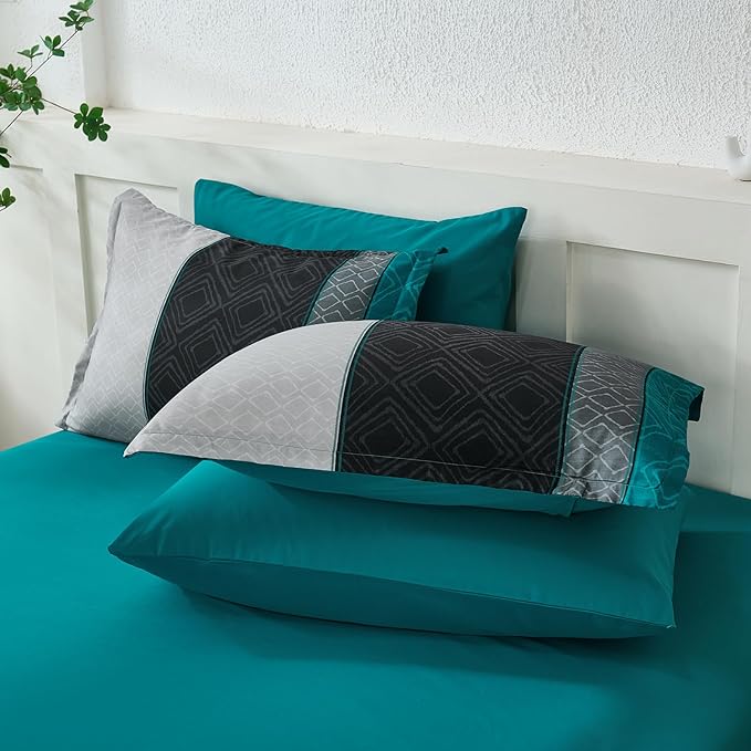 Dinjoy Teal Blue King Size Comforter Set,Striped Boho Bed in a Bag King 7 Pieces Soft Fall Bedding Comforters Sets wiht Sheets Microfiber Complete Bed Sets for All Season