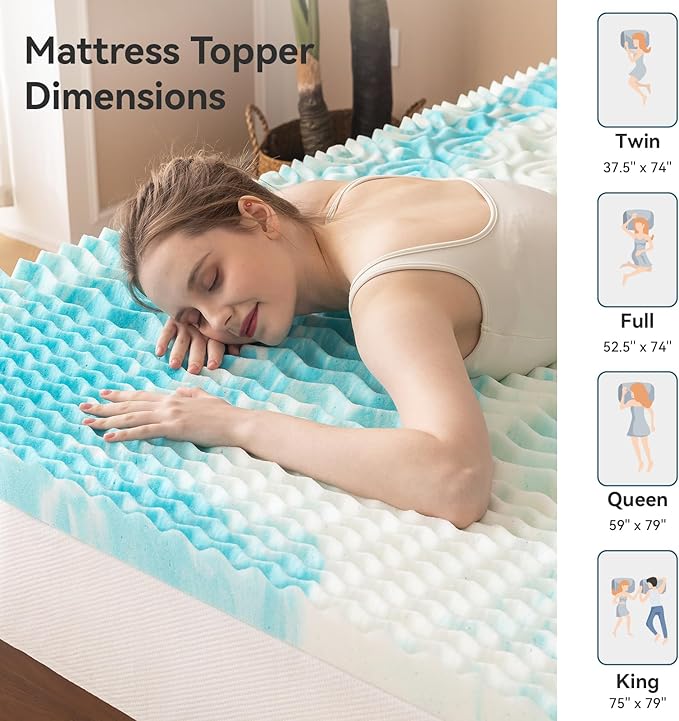 Mattress Topper Full - 2 Inch Gel Memory Foam Mattress Topper Full Size for Back Pain, CertiPUR-US Certified, Blue