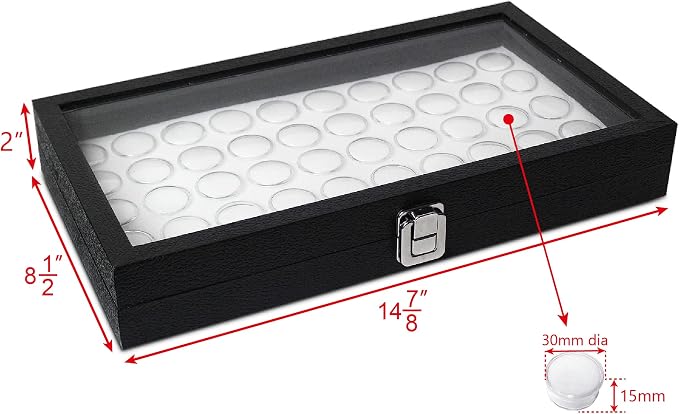 MOOCA Glass Top Jewelry Display Case with Removable 50 Gem Jars, Removable Liner, Ring, Earring Diamond Showcase, Gem Box, Jewelry Organizer, Leatherette-Wrapped Case - Image 2