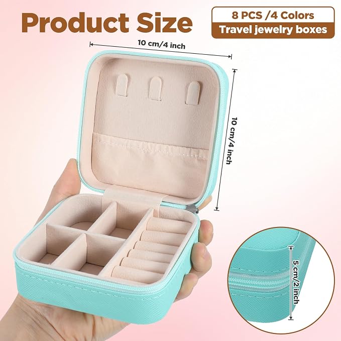 Mini Travel Jewelry Case, Portable Jewelry Organizer Box, Multi-Compartment Storage for Earrings, Necklaces, Rings, Gift for Women, Girls, 8 Pcs, 4 Colors - Image 2