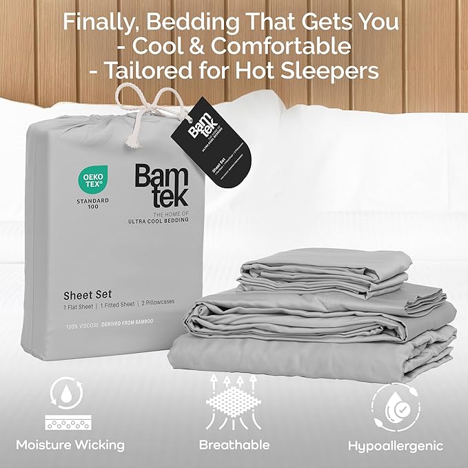 Viscose Bamboo Sheets King Size 4PC Set - Cooling Sheets for Hot Sleepers with Moisture Wicking Technology - Silky Soft 18 Inch Deep Pocket - Gray Mist 76"x 80"