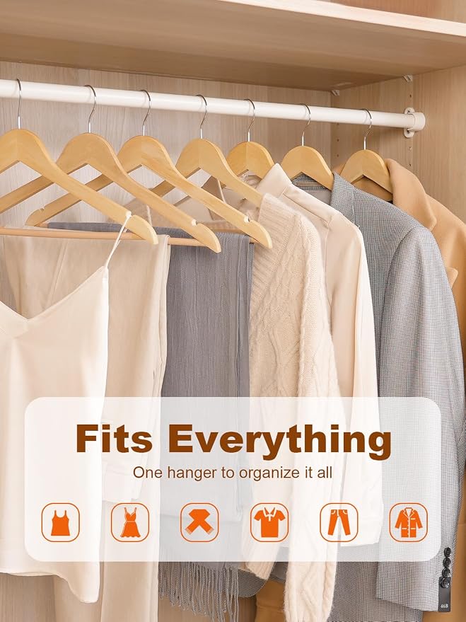 HOUSE DAY Bulk Wooden Hangers 2000 Pack（100 Cases, 20 Pack/Case）, Solid Wood Hanger with Non Slip Pant Bar, Heavy Duty Wooden Coat Hanger for Closet, Smooth Wood Clothes Hangers for Shirts, Natural - Image 7