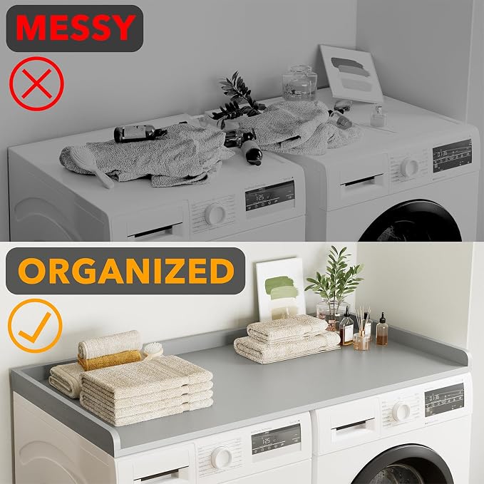 SpaceAid Washer Dryer Countertop, Laundry Wood Shelf Topper with Edge, 54" Width x 27.5" Depth Cover Guard Organizer for Washer and Dryer Laundry Hamper Counter Storage Organization (Gray) - Image 4