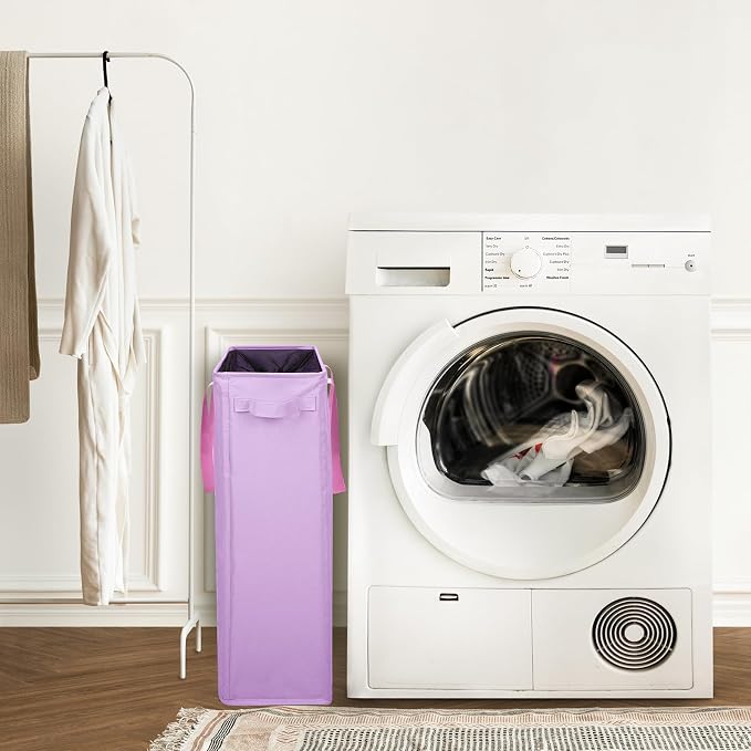 Odonata Slim Laundry Hamper Handles Collapsible Laundry Basket Thin Dirty Clothes Basket Narrow Laundry Bag Foldable Dirty Hamper 45L (Light Purple) - Image 4