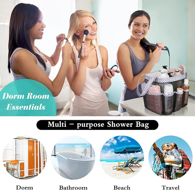 Attmu 2 Pack Mesh Shower Caddy Portable, Quick Dry Hanging Shower Tote Bag for College Dorm Room Essentials, Large Capacity Shower Caddy Dorm for Bathroom Gym Swimming - Image 4