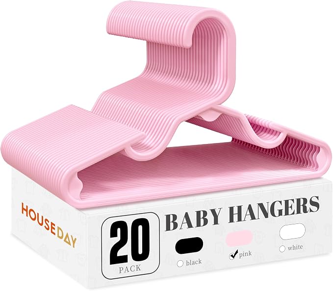 HOUSE DAY Plastic Baby Hangers for Closet 20 Pack, Durable Plastic Kids Hangers for Baby Clothes, Thin & Compact Childrens Hangers, Space Saving Pink Baby Hanger, Small Hanger for Kids Clothes by HOUSEDAY