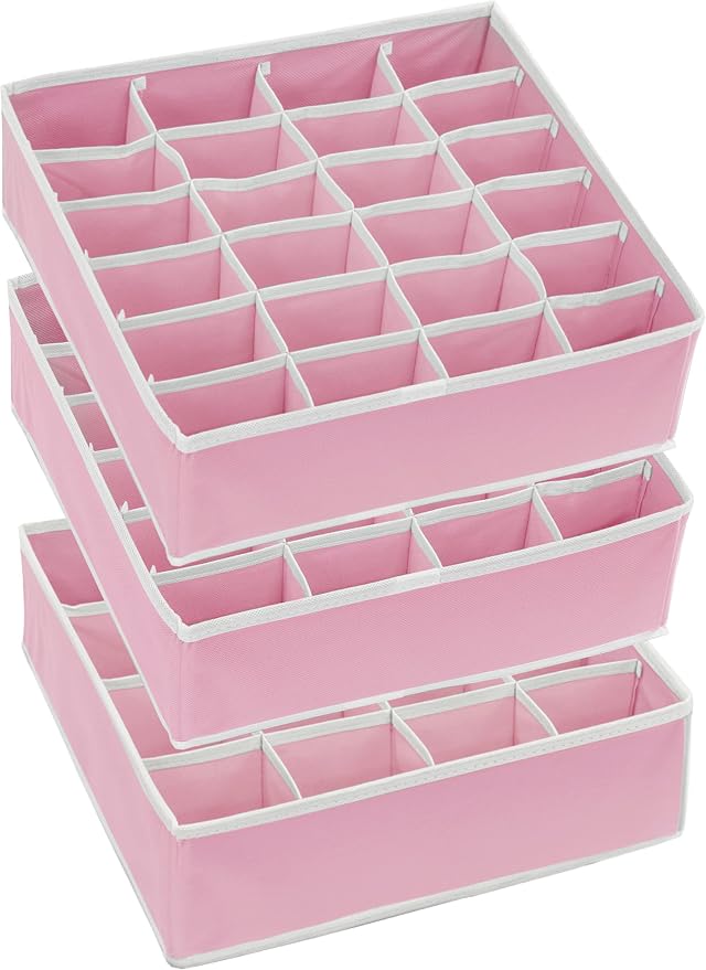 Simple Houseware Sock Drawer Organizer for Dresser/Closet/Bedroom, 3 Pack, Pink - Image 5