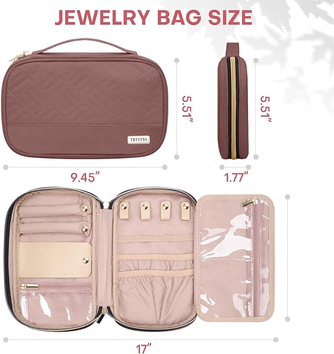 Jewelry Travel Case Organizer for Necklaces, Earrings, Rings, Bracelet, Watch, Soft Sided, Red Sandalwood - Image 2