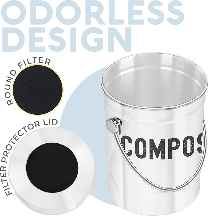EPICA Countertop Compost Bin Kitchen | 1.3 Gallon | Odorless Composting Bin with Carbon Filters | Indoor Compost Bin with Lid | Stainless Steel Kitchen Composter for Food Scraps & Waste Recycling - Image 7
