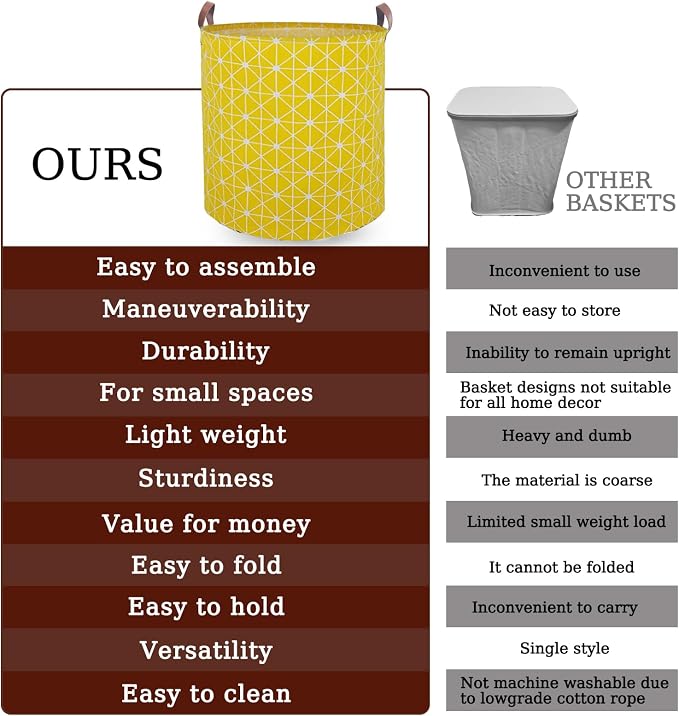 Waterproof Laundry Hamper Collapsible Laundry Basket Leather Handle Laundry Bag Large Clothes Storage Toy Organization for Bathroom Bedroom Laundryroom College Dorms (Nursery Bins Boxes-002) - Image 4