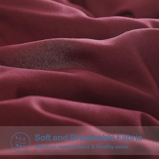 EASELAND Queen Size Down Alternative Comforter - Quilted Duvet Insert for All Seasons, Soft Lightweight with Corner Tabs, Summer Winter Warm Bedding, Burgundy 88×88 Inches