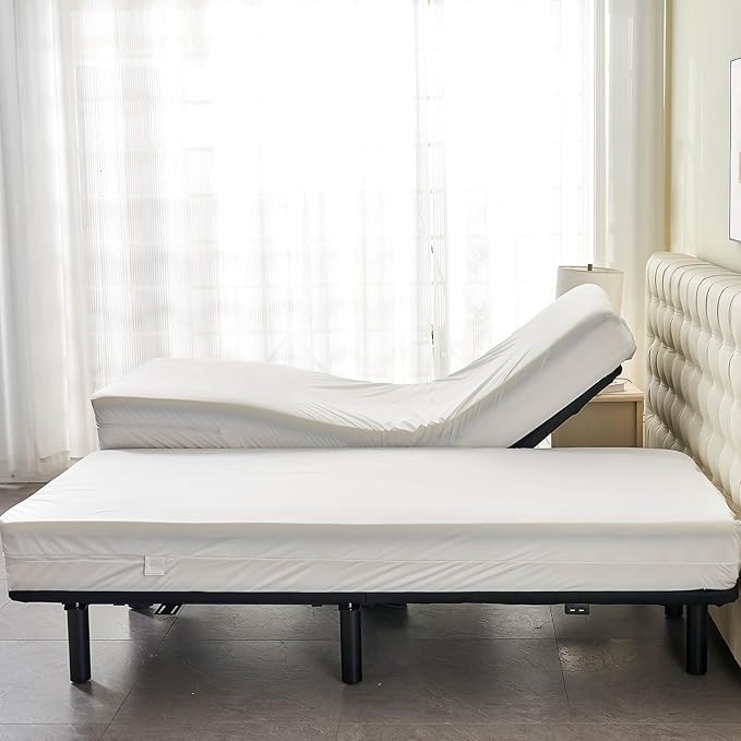 Zippered Split California King Mattress Protector for Adjustable Beds Waterproof 6-Sided Cal King Mattress Encasement Complete Cover
