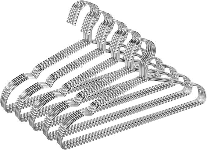 Clothes Hangers 50 Pack Heavy Duty, Ultra Slim Coat Hangers Space Saving, Non Slip Wire Metal Hanger Stainless Steel Hangars for Suit Skirts Pants Bra Closet Organizer Dorm Room Essentials 16.2 Inch by SeropyDirect