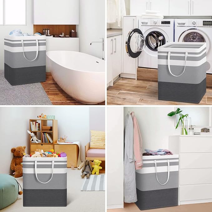 HomeHacks Large Laundry Basket, Waterproof, Freestanding Laundry Hamper, Collapsible Tall Clothes Hamper with Extended Handles for Clothes in The Dorm and Family-(Gradient Grey, 125L) - Image 6