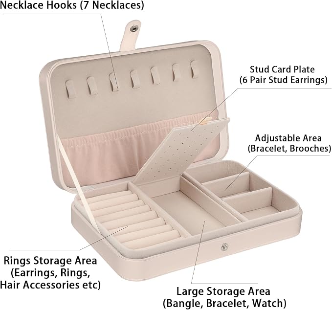Travel Jewelry Case Small Portable Organizer Jewelry Box Jewellery Boxes for Girls Boys White Travel Jewellery Storage for Necklace Earring Ring Bracelet Birthday Christmas Thanksgiving Gift - Image 3