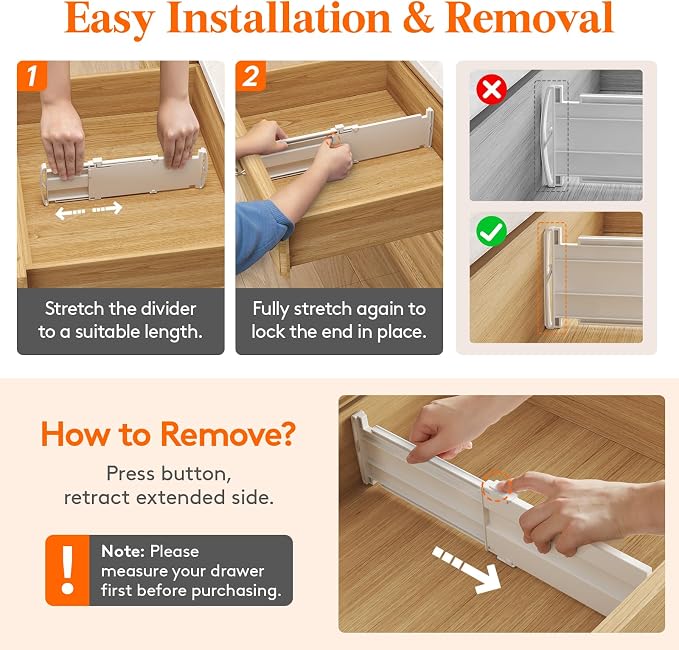 Lifewit 4" Tall 14 Pack Drawer Dividers, 27-42cm/10.5-16.5" Expandable Drawer Divider for Clothes, Adjustable Dresser Drawer Organizers, Drawers Separators for Dresser/Bathroom/Closet/Kitchen White - Image 4