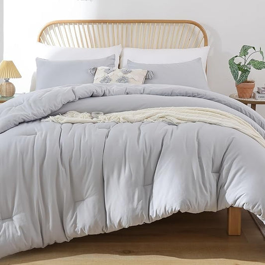 ROSGONIA California King Comforter Set Light Grey, 3pcs (1 Boho Gray Cal King Comforter & 2 Pillowcases), Soft Lightweight Bedding Blanket Quilt