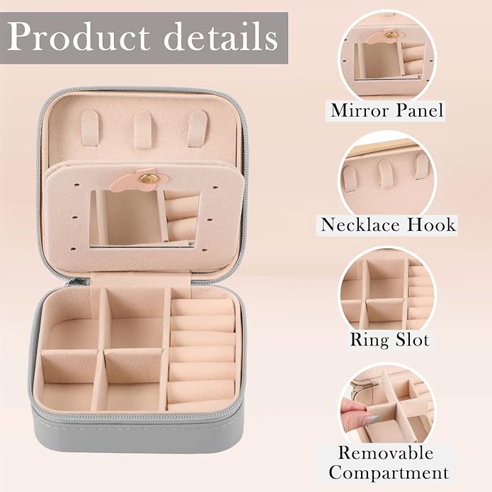 Hillban Bridesmaid Gifts Jewelry Box with Mirror, PU Leather Small Travel Jewelry Case Organizer Storage for Women Girls - Image 3