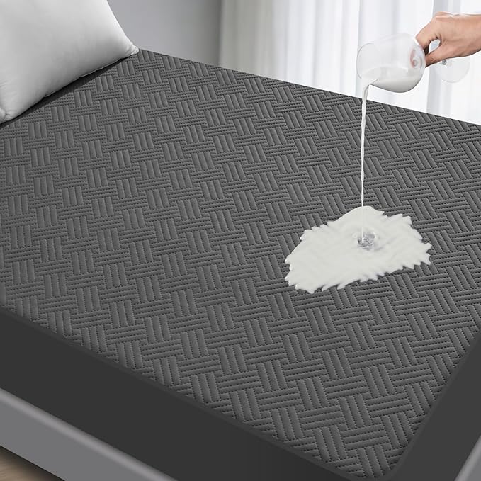 Waterproof Mattress Protector Twin XL Size - Breathable, Noiseless, Ultra-Soft Bed Cover, Mattress Pad Cover with Deep Stretchable Pockets 8"-21" (Gray)