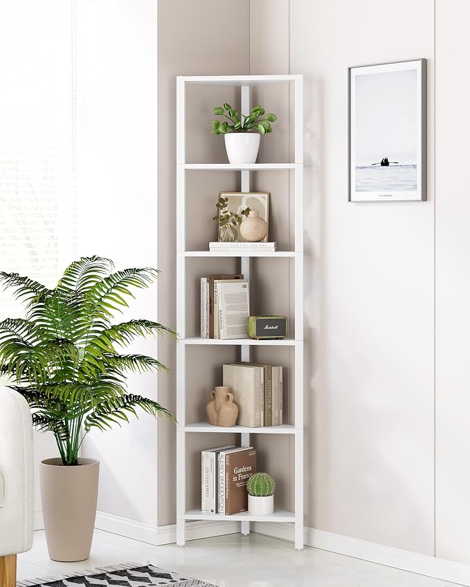 TUTOTAK 6-Tier Corner Bookshelf,Corner Shelf for Small Space, Narrow Display Corner Shelf Stand with Storage Rack, for Living Room, Bedroom, White BS05BW006 - Image 6