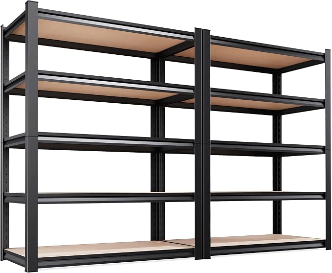 71''H 35.4''W Storage Shelves,2500LBS Garage Shelving ,Adjustable Garage Shelves ,Heavy Duty Metal Shelving, 5 Tier Wood Utility Steel Shelf, Shelving Units and Storage Rack fo Kitchen Pantry 2 Pack by KORVENA