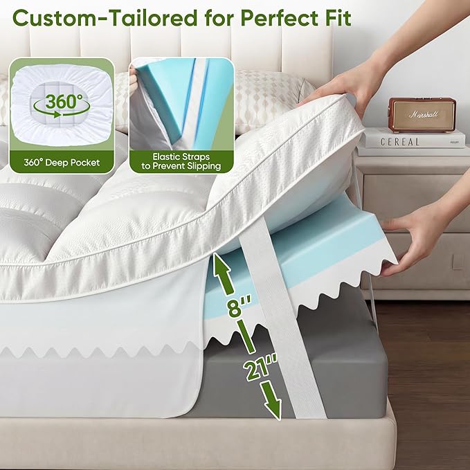 5 Inch Twin Mattress Topper,5 Inch Memory Foam Mattress Toppers-2.5" Cooling Gel Foam Mattress Pad+2.5" 1500GSM Thick Bamboo Pillow Top with 2X Soft and Supportive for Back Pain Relief,75 * 39 * 5in