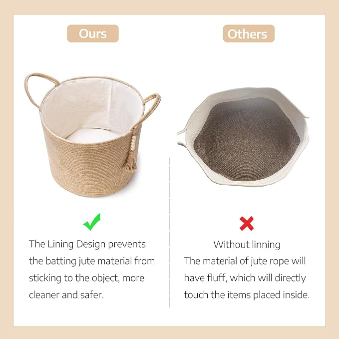 Mkono Woven Storage Basket Decorative Rope Basket Wooden Bead Decoration for Blankets,Toys,Clothes,Shoes,Plant Organizer Bin with Handles Living Room Home Decor, 15"Wx17.7"L,White and Yellow - Image 8