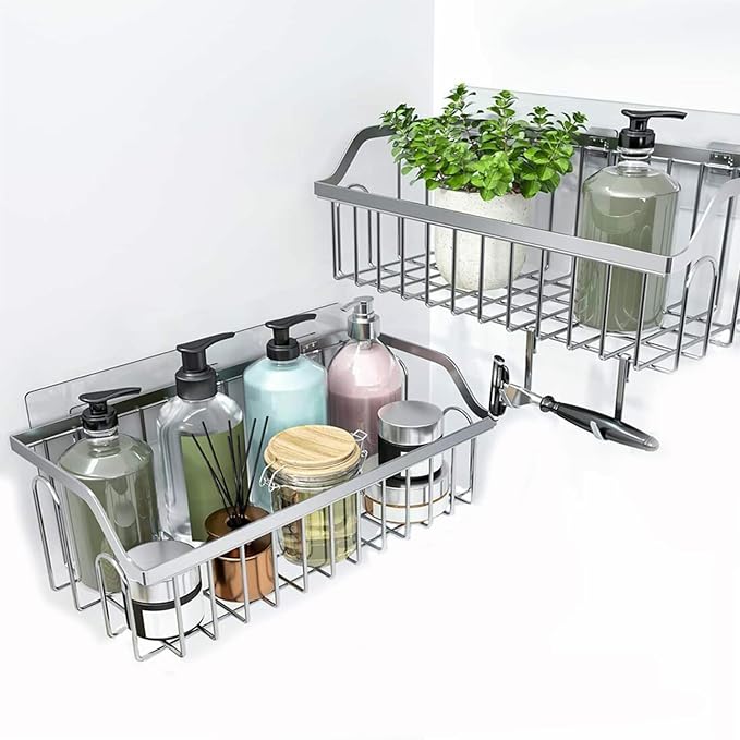 2 Pcs Corner Shower Caddy Adhesive Replacement Hook, Heavy-Duty No Drilling Adhesive Stickers for Shower Caddy Shelves Basket Bathroom Organizer Hanging Hook, Wall Mount Sticker Strips Pads - Image 6