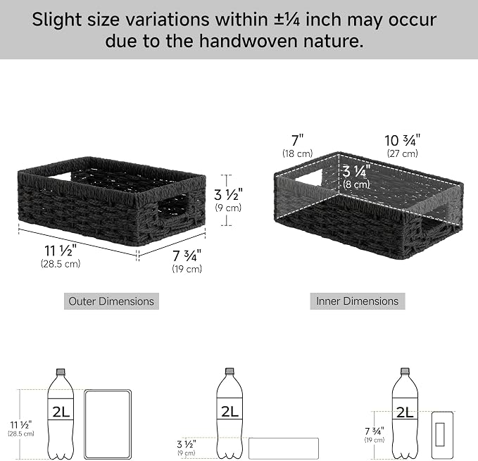 StorageWorks Paper Rope Storage Baskets, Small Wicker Basket for Organizing, Pantry Organizers and Storage, Black, 2-Pack - Image 3