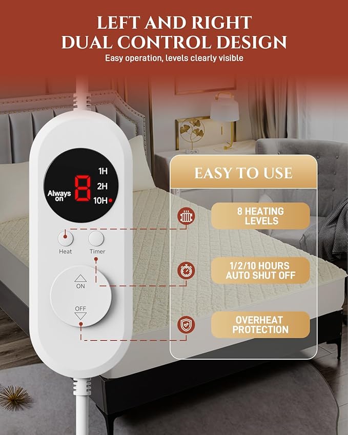 Heated Mattress Pad California King Size – Electric Heated Bed Pad with Dual Zone Control, Deep Pocket Warming Cover, Thick Underblanket Sheet, Bed Warmer (03 Beige, 72" x84")