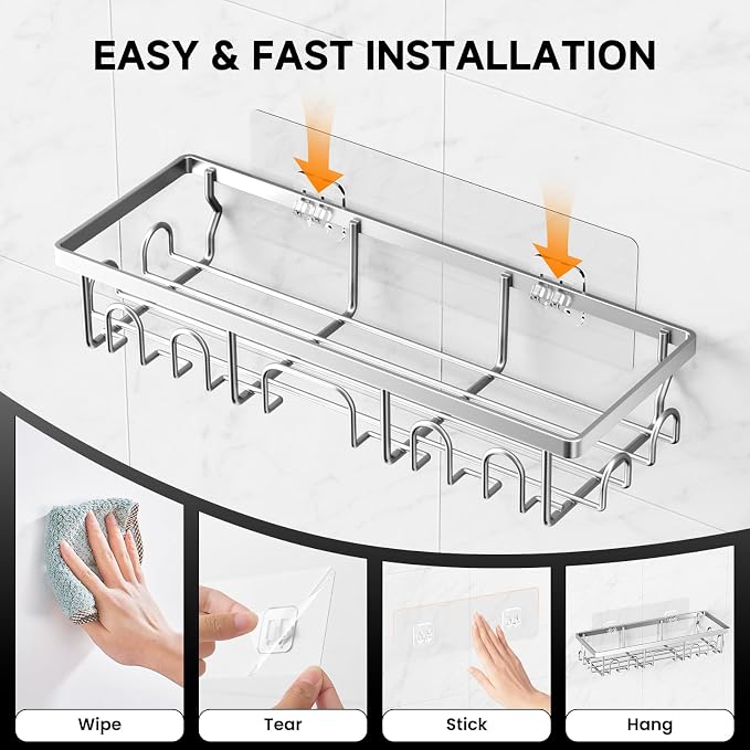 Shower Caddy, 3 Pack Shower Shelves for Inside Bathroom, Rustproof Adhesive Bathroom Organizer with Soap Holder, No Drilling Washroom Organizers and Storage for Tub Room/Kitchen/Home, Silver - Image 6