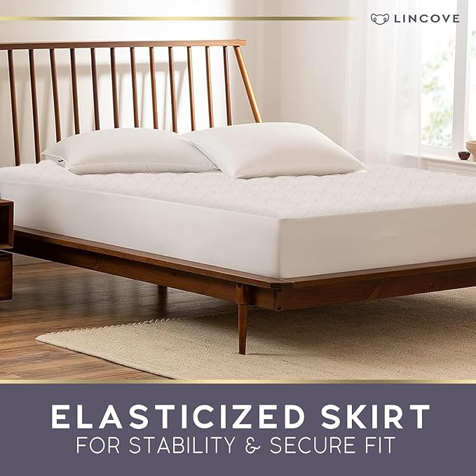 Lincove Quilted Fitted Mattress Protector, Queen – Elastic Mattress Protector – Bed Topper Covers Up to 16 Inches Deep, 100% Cotton, Breathable Braided Texture, Machine Washable & Dryer Safe