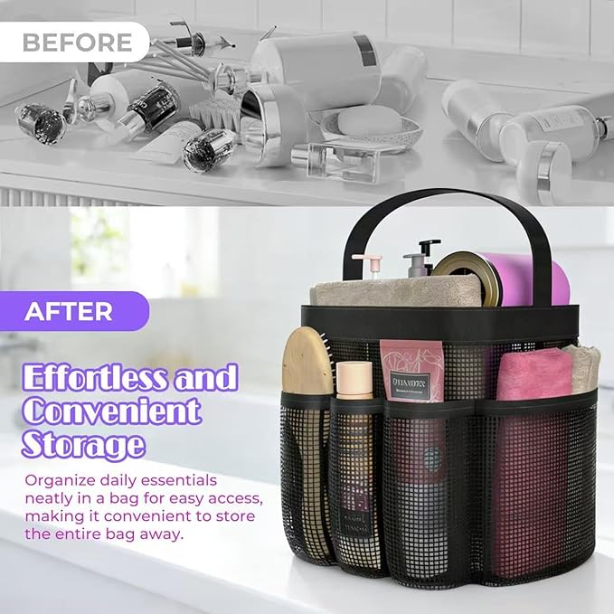 Mesh Shower Caddy Portable with 8 Upgraded Deeper Pockets,Hanging Caddy Dorm Basket, Quick Dry Shower Bag - Image 7