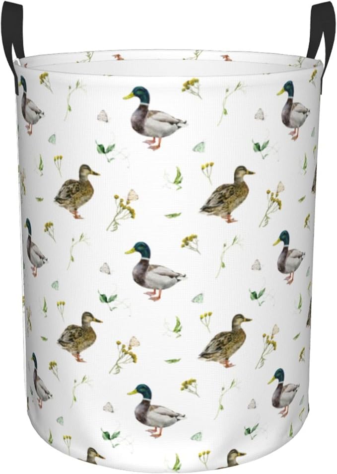 Laundry Basket Cute Mallard Duck Room Decor,Round Laundry Hamper Waterproof Dirty Clothes Hamper Collapsible Laundry Baskets With Handles,Toy/Clothes Storage Basket For Home Dorm Bathroom Decor by AmazerPad