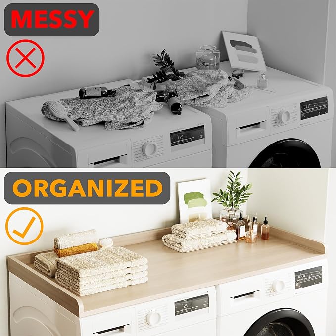 SpaceAid Washer Dryer Countertop, Laundry Wood Shelf Topper with Edge, 54" Width x 27.5" Depth Cover Guard Organizer for Washer and Dryer Laundry Hamper Counter Storage Organization (Oak) - Image 4