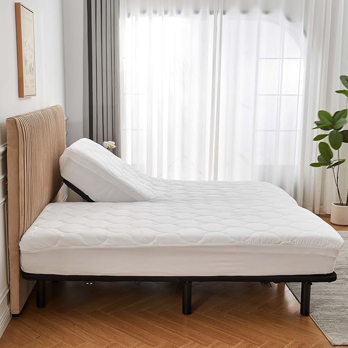 Kingnex Quilted Split Top Cal King Mattress Topper Pad for Adjustable Bed Breathable Fitted Fluffy Pillow Top Mattress Pad Split Top Cal King