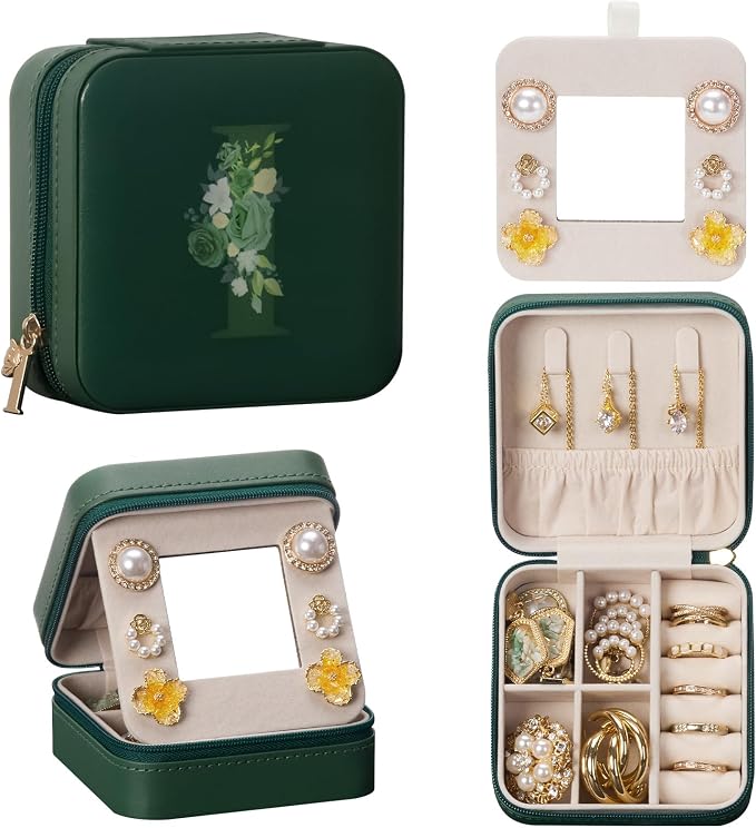 Enthralite Travel Jewelry Box for Gift: Traveling Jewelry Case for Girls Women - Mini Organizer for Necklaces Earrings Green I by Enthralite