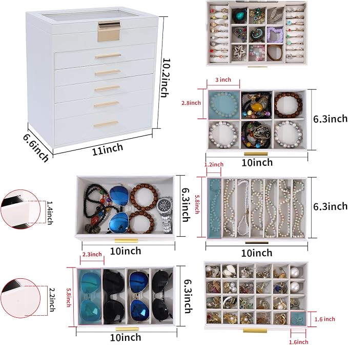 BOOVO Jewelry Boxes for Women, White and Black 6 Layer Large Jewelry Box for Necklace, Bracelet, Earrings, Rings Storage, Jewelry holder Organizer for Girls Gift (Clear White, 6 layer) - Image 4