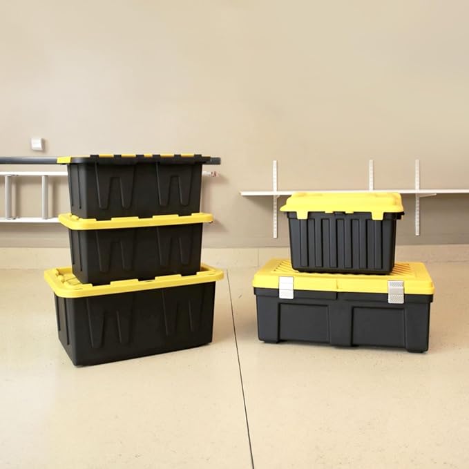 HOMZ 2-Pack Durabilt, Heavy Duty Plastic Storage Bins with Lids, 15 Gallon, Black/Yellow - Stackable Container Boxes for Home, Attic, and Garage Organization - Image 9