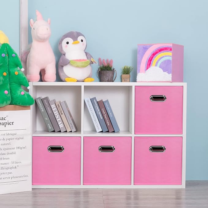 Fabric storage bins Cubes, Fabric Cube Organizer with Handle, Foldable Cube Bins for Cloth or Accessary Storage, 11x11x11, Set of 6, (Pink) - Image 4