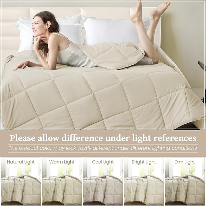 Homelike Moment California King Comforter - Beige Duvet Insert Down Alternative Bed Comforter, Lightweight Bedding Comforters Cal King Size Quilted Soft All Season Reversible Beige