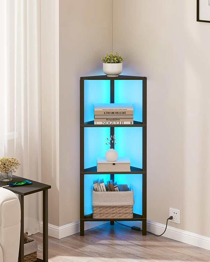TUTOTAK Corner Shelf, 4-Tier Corner Bookshelf for Small Space, Narrow Display Corner Shelf Stand with Storage Rack, for Living Room, Bedroom, Black BS05BK004L by ChoosetutotakFurnitureBuildYourCozyHome