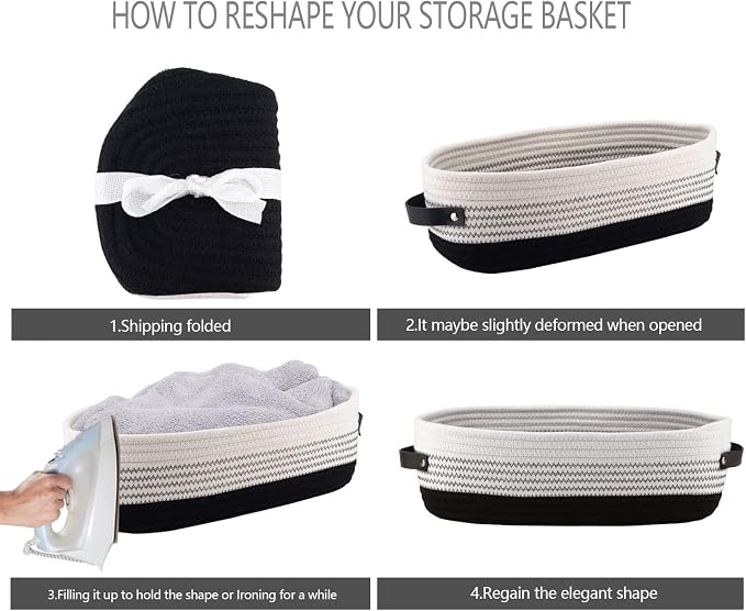 2 Pack Cotton Rope Toilet Basket Bathroom Decor Baskets, Toilet Paper Holder Basket, Farmhouse Home Decor Organizing 13"x5.9"x4" Black - Image 7
